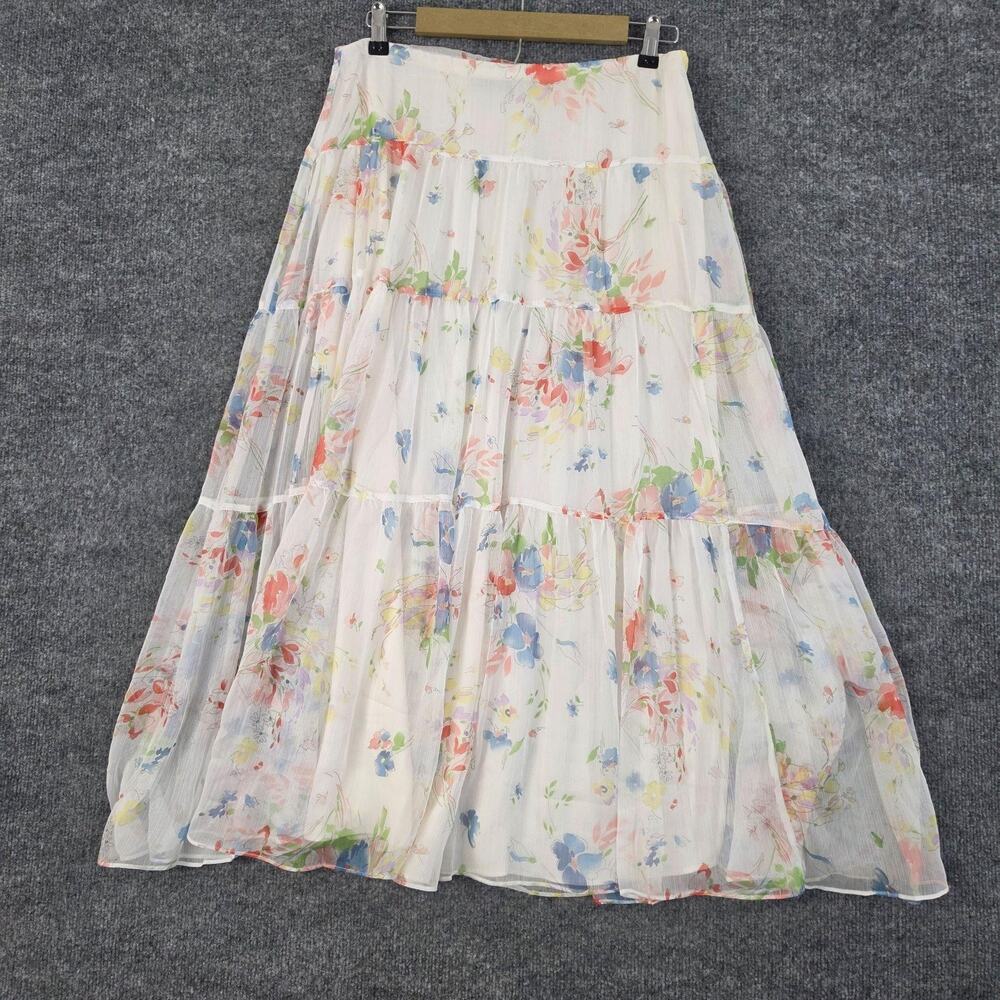 Lauren Ralph Lauren Skirt Womens 10 Floral Crinkle Georgette Tiered Maxi Fairy